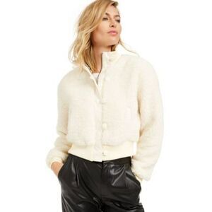 Bar III Womens Winter Faux Shearling Bomber Jacket Sz M